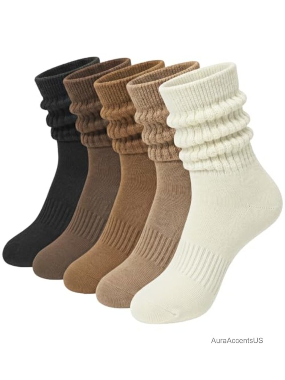 Womens Slouchy Cushioned Scrunch Crew Socks Cotton Blend Mid-Calf
